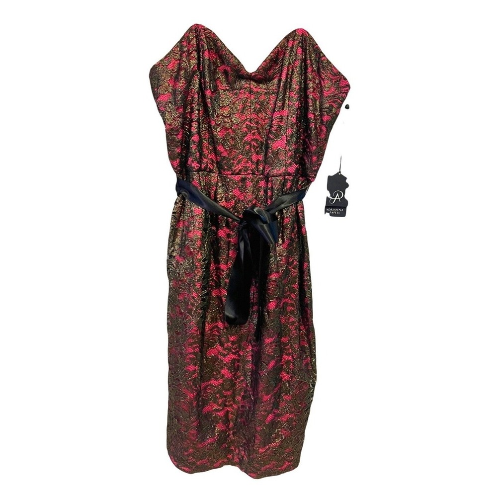Adrianna Papell Pink Gold‎ Floral Metallic Lace Strapless Dress NWT Wedding Glam